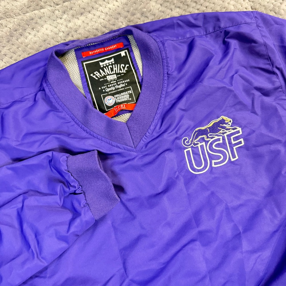 Franchise Club USF Cougars Windshirt Mens XL Purple V-Neck Pullover Jacket Mesh